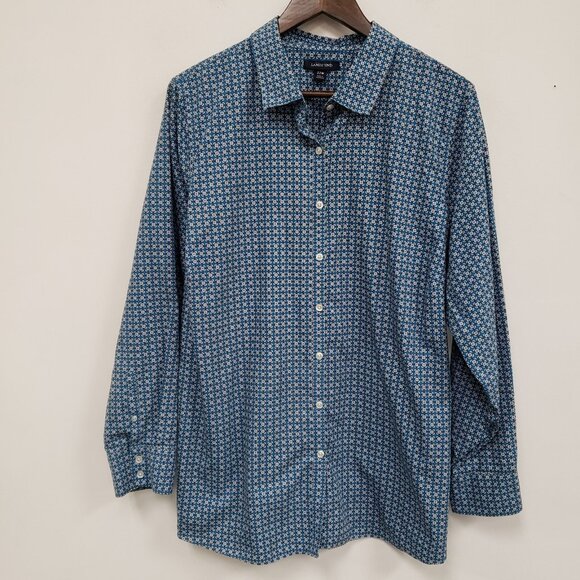 Lands End Womens Print Button Up Top Size 22W Blue Nautical Beach Office Career - Picture 1 of 8